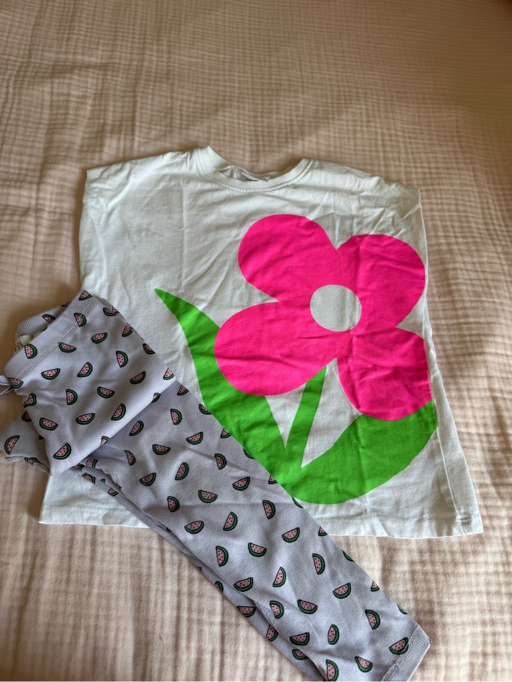 Zara flower shirt with watermelon leggings